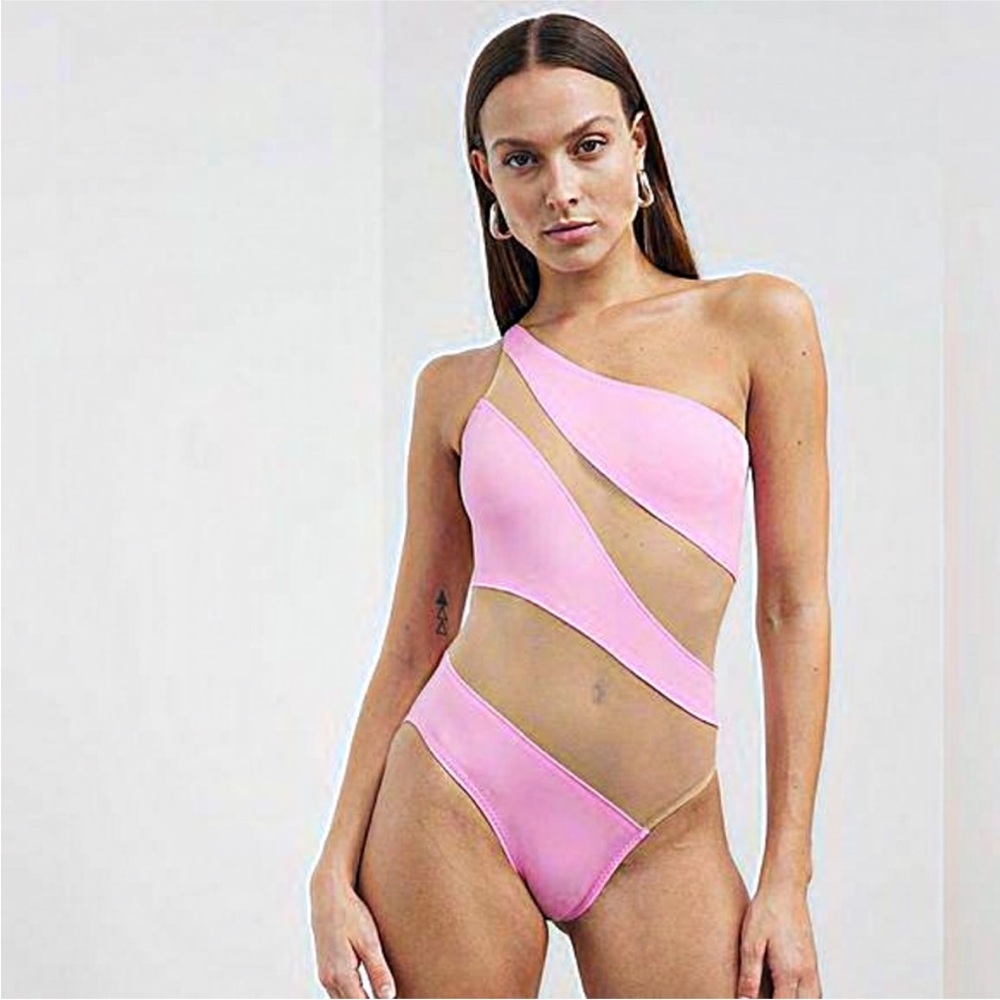 Norma Kamali Snake Candy Pink/ Mesh Mio‎ Pink One Piece Swimsuit